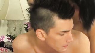 Hardcore dick sucking and fucking with two young emo dudes