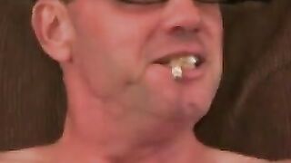 Older gay with glasses pumps his thick hard schlong