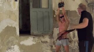 BoyDungeon.com - Older dude whips bound twink before giving him an intense blowjob