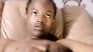 JoeSchmoeXXX.com - Black amateur strokes his dick before his lover eats his cum hungr