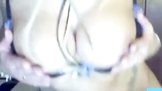 Big-Titted Amateur's Striptease and Masturbation on Webcam