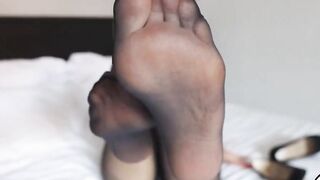 Blonde MILF Teases with Nylon Feet on Webcam Solo