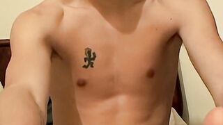 Blinx strokes hard dick till cum sprays all over his bare foot