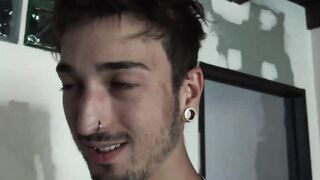 Kneeling obediently to taste every inch of Marc's cock