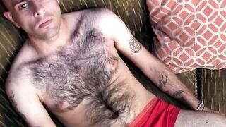 Hairy Joey K handles his pulsing cock to cum for viewers