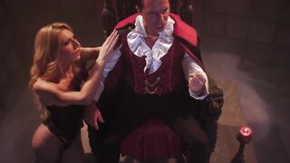 Shemale vampire Jade Venus offers Dracula to drain his balls