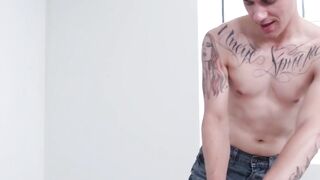 Masseur's strong hands coax customer into raw breeding
