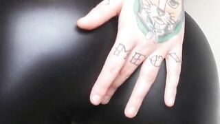 Tattooed Amateur in Leather Pants Shows Off Her Big Ass on Webcam