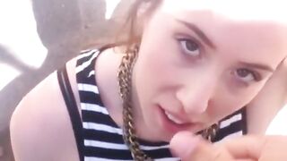 Young Sarah Gives a Blowjob in Public and Gets a Facial