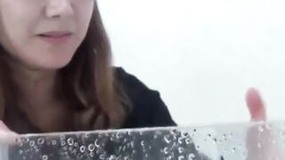 Brunette babe shows puddle after peeing before spycam