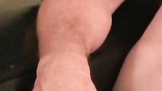 Mustached older man strokes his massive hard dick