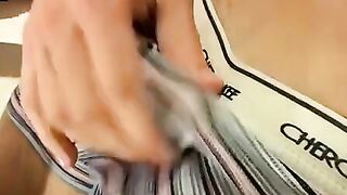 Shower cock worship with twink and jock in wet undies