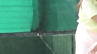 Watcher films pair of tennis girls changing post court fun