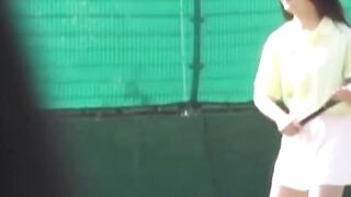 Watcher films pair of tennis girls changing post court fun
