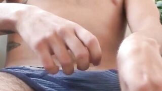 Skinny hung Adam Moon works crotch till cum erupts