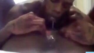 Ebony Squirts on Webcam: Eating Good!