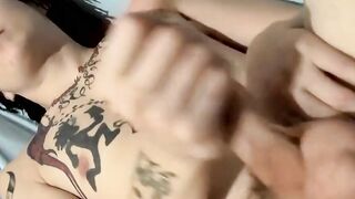 Blinx strokes his cock furiously before blasting cum