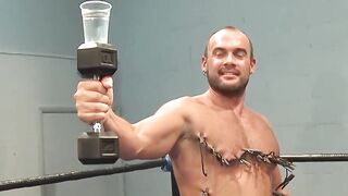Colin Steele and Jessie Balboa clip clothespins on each other