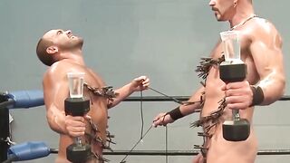 Colin Steele and Jessie Balboa clip clothespins on each other