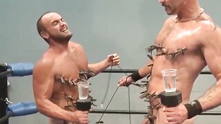 Colin Steele and Jessie Balboa clip clothespins on each other