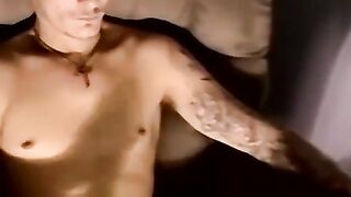 Skinny amateur strokes lubed dick till cum geyser