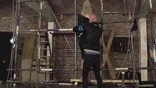 Bound slave edged painfully by master's skilled hands