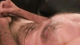 Rough old dude tugs his hard cock after smoking
