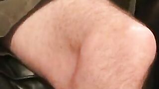 Rough old dude tugs his hard cock after smoking