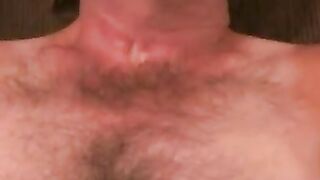Thick older guy with glasses touches himself and cums