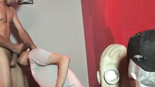 Slim twink sucks mature daddies cock then gets bred