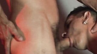 Slim twink sucks mature daddies cock then gets bred