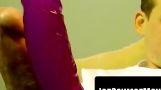 Ginger amateur fingers hole while jerking small dick
