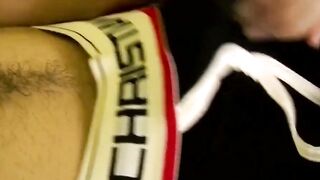 Jocks unstoppable solo jerk in tight soaked undies