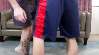 Gym session devolves into sweaty raw muscle pounding