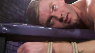 Gay in rope bondage cock sucked