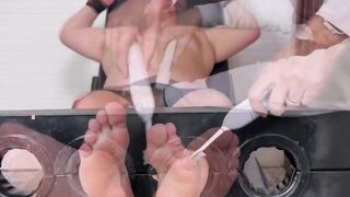 Merciless foot and body tickle leaves bound Cub begging stop