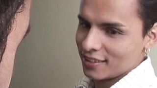 Cute twink pair ditch rubbers during steamy fun time
