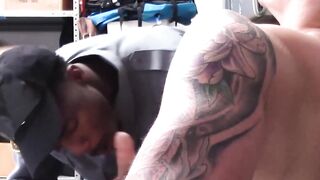 Tatted crook gets sloppy blowjob from BBC officer