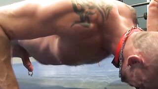 DaddyBondageBoy.com - Naked Colin wears shock collar during push ups