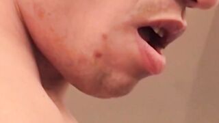 Athletic hunk moans while receiving expert cock sucking