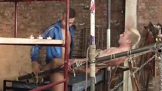 BoyDungeon.com - Hot wax punishment for submissive restrained blond twink's body