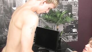 BoyObsession.com - Horny twinks' office table drilling after sloppy blowjob