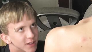 BoyObsession.com - Horny twinks' office table drilling after sloppy blowjob
