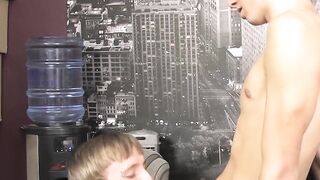BoyObsession.com - Horny twinks' office table drilling after sloppy blowjob