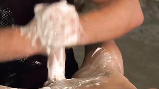 Bound twink shaved smooth then edged by a mature master