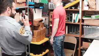 Hairy security guard pounds young thiefs tight ass