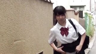 Wicked student joins our game lifts skirt for alley strut