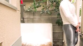 Yoshi Kawasaki jerks his bulge behind fence and blasts load