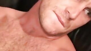 Mature guy flaunts his big hard cock before stroking it