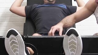 Bound athlete suffers nipple and feet tickle